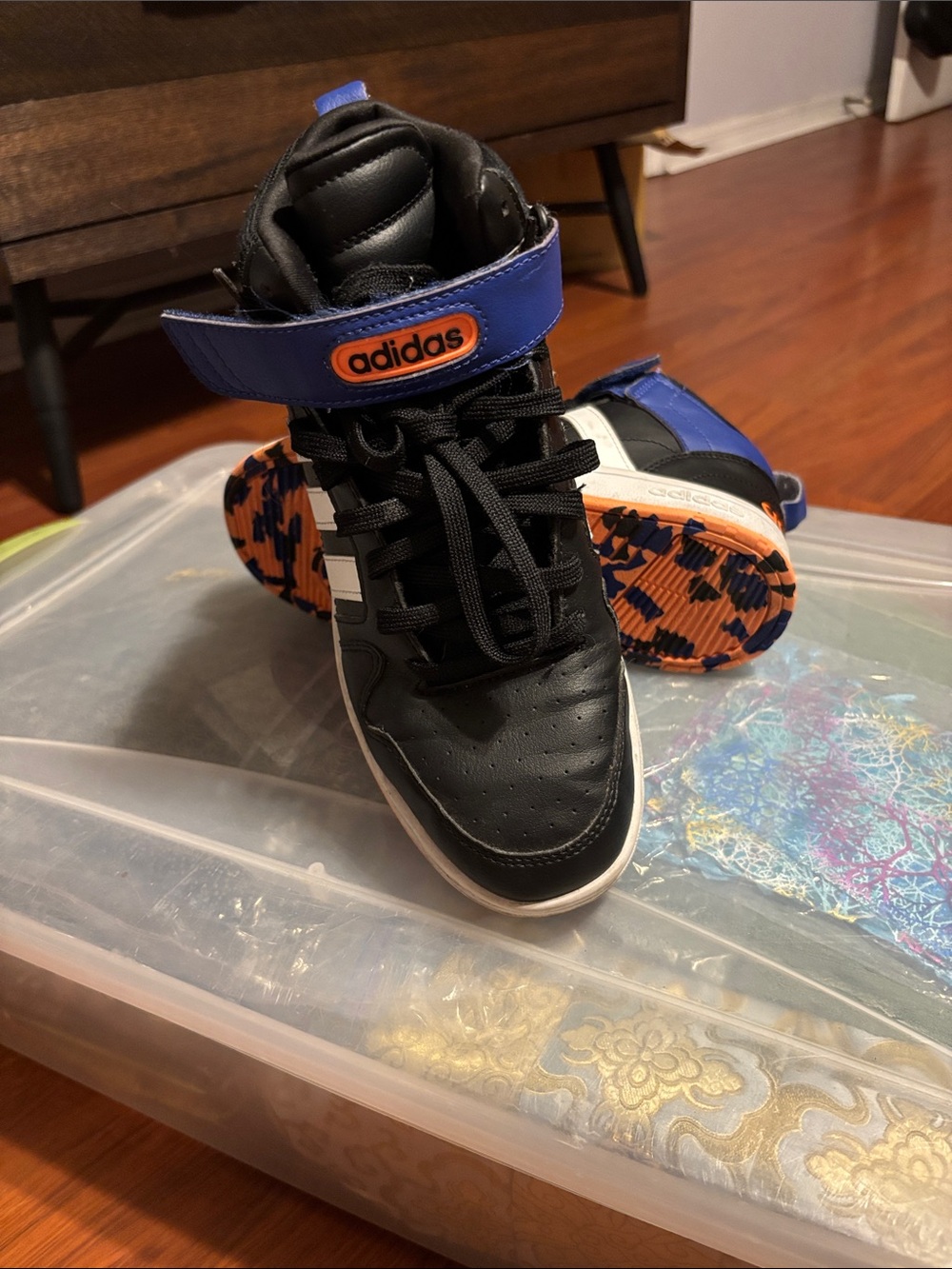 adidas Kids High-Top Sneakers in Black, Blue and Orange